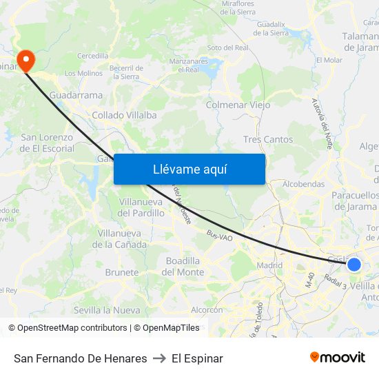 San Fernando De Henares to El Espinar map