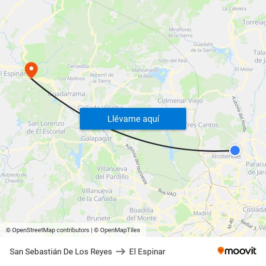 San Sebastián De Los Reyes to El Espinar map