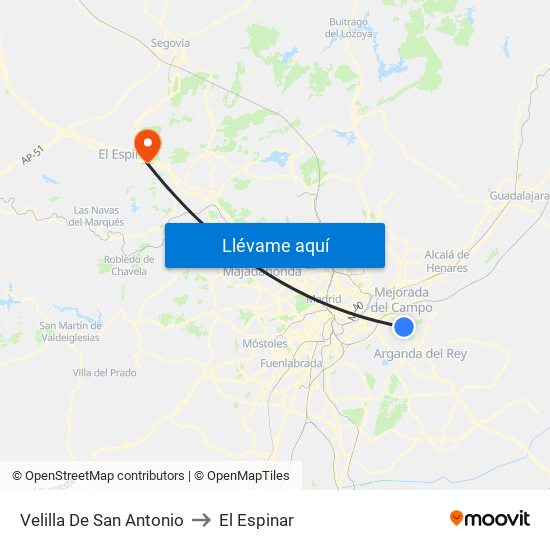 Velilla De San Antonio to El Espinar map