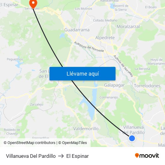 Villanueva Del Pardillo to El Espinar map