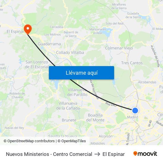 Nuevos Ministerios - Centro Comercial to El Espinar map