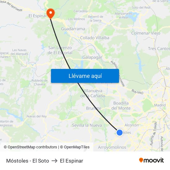 Móstoles - El Soto to El Espinar map