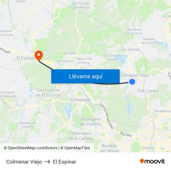 Colmenar Viejo to El Espinar map