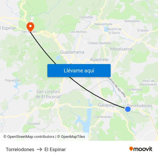 Torrelodones to El Espinar map