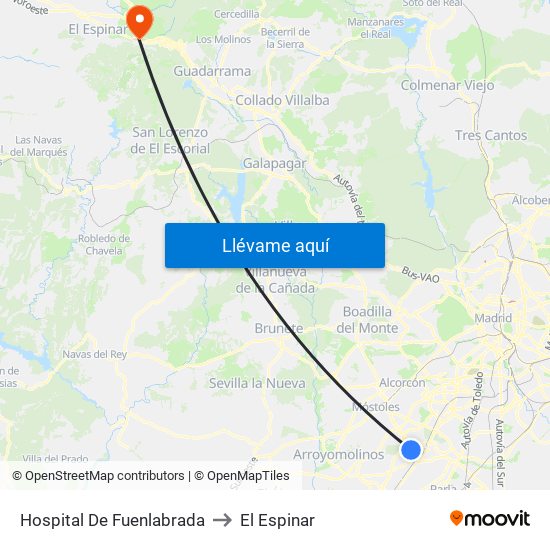 Hospital De Fuenlabrada to El Espinar map