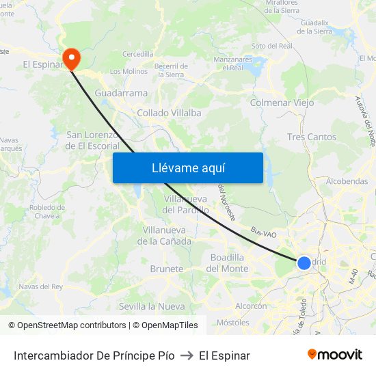 Intercambiador De Príncipe Pío to El Espinar map