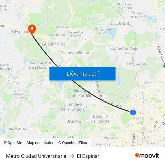 Metro Ciudad Universitaria to El Espinar map