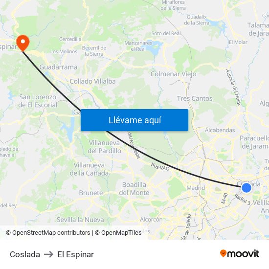 Coslada to El Espinar map