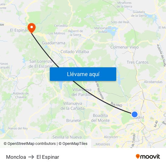 Moncloa to El Espinar map