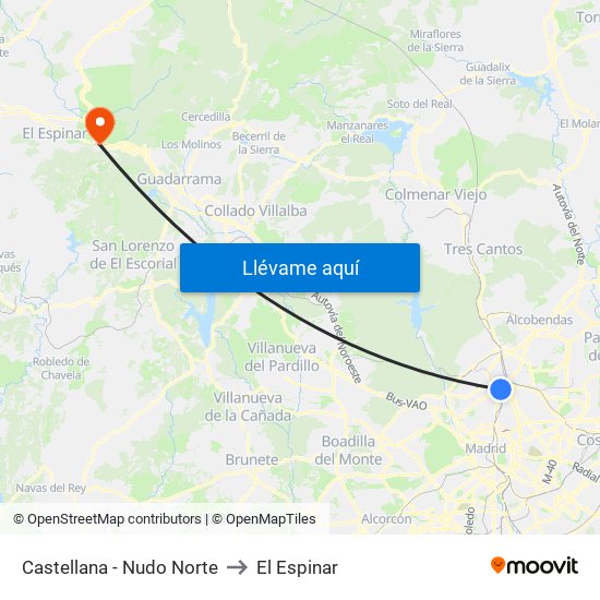 Castellana - Nudo Norte to El Espinar map