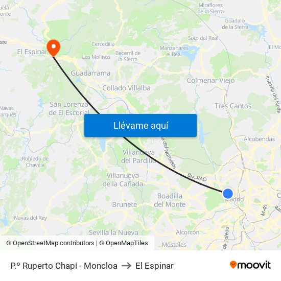 P.º Ruperto Chapí - Moncloa to El Espinar map
