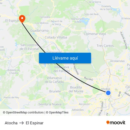 Atocha to El Espinar map