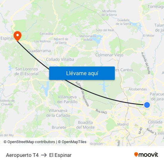 Aeropuerto T4 to El Espinar map