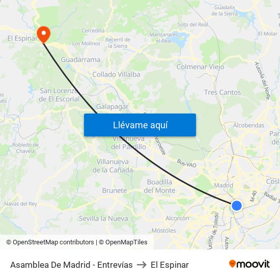 Asamblea De Madrid - Entrevías to El Espinar map