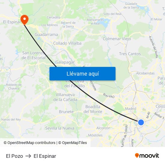 El Pozo to El Espinar map