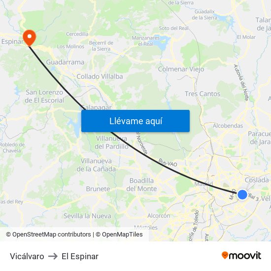 Vicálvaro to El Espinar map