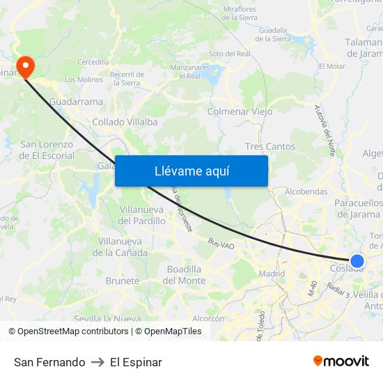 San Fernando to El Espinar map