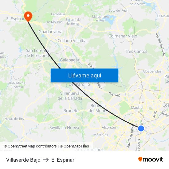 Villaverde Bajo to El Espinar map