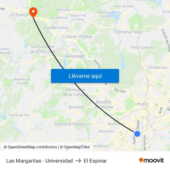 Las Margaritas - Universidad to El Espinar map