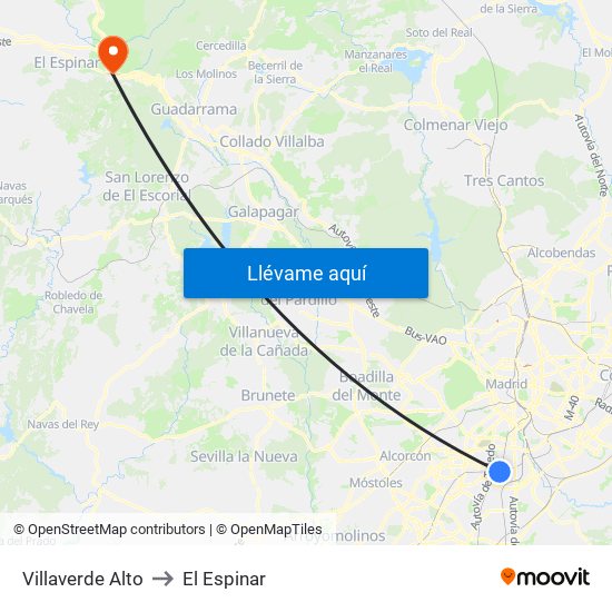 Villaverde Alto to El Espinar map