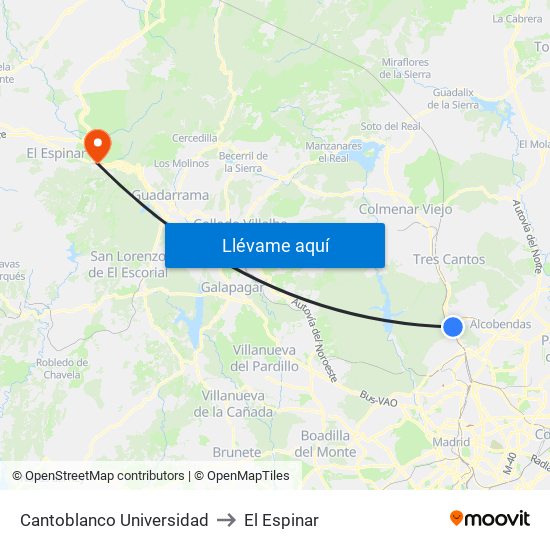 Cantoblanco Universidad to El Espinar map
