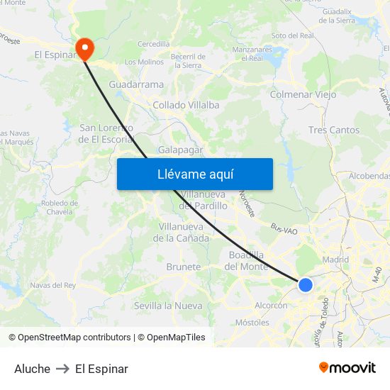 Aluche to El Espinar map