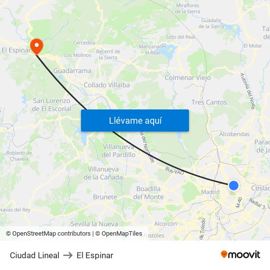 Ciudad Lineal to El Espinar map