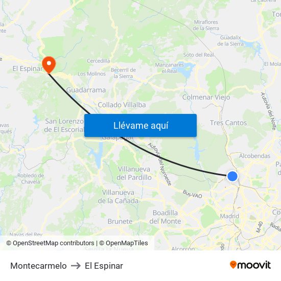 Montecarmelo to El Espinar map