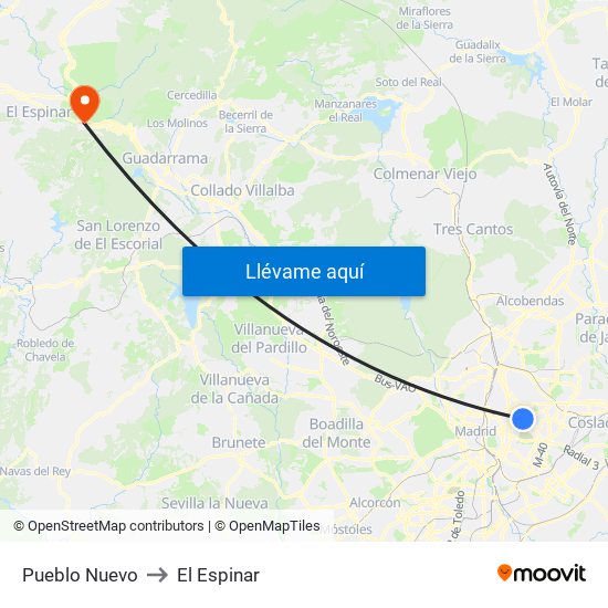 Pueblo Nuevo to El Espinar map