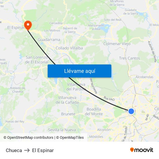 Chueca to El Espinar map