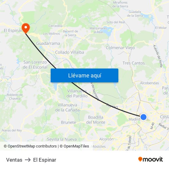 Ventas to El Espinar map
