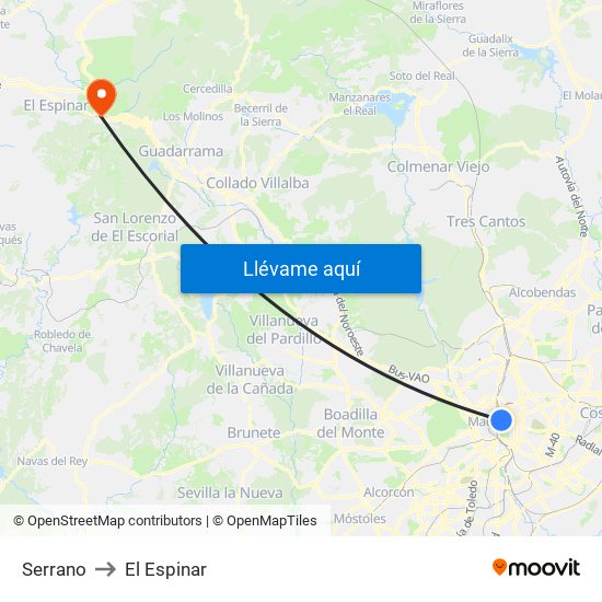Serrano to El Espinar map