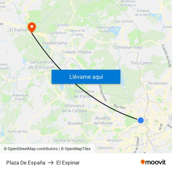 Plaza De España to El Espinar map
