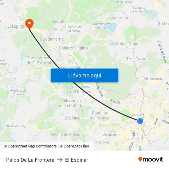 Palos De La Frontera to El Espinar map