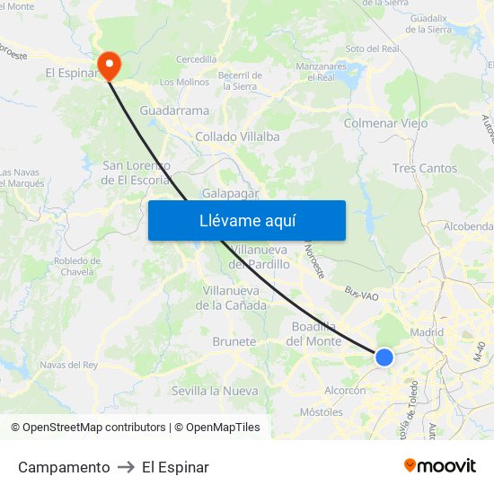 Campamento to El Espinar map