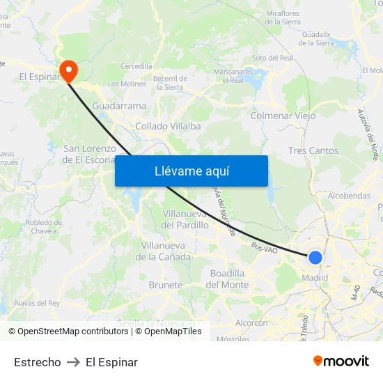 Estrecho to El Espinar map