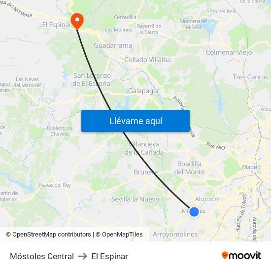 Móstoles Central to El Espinar map