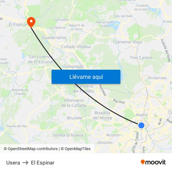 Usera to El Espinar map
