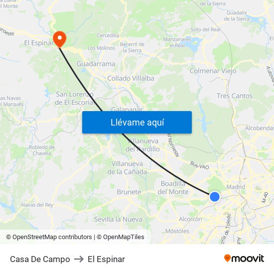 Casa De Campo to El Espinar map