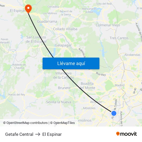 Getafe Central to El Espinar map
