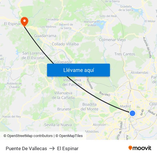 Puente De Vallecas to El Espinar map