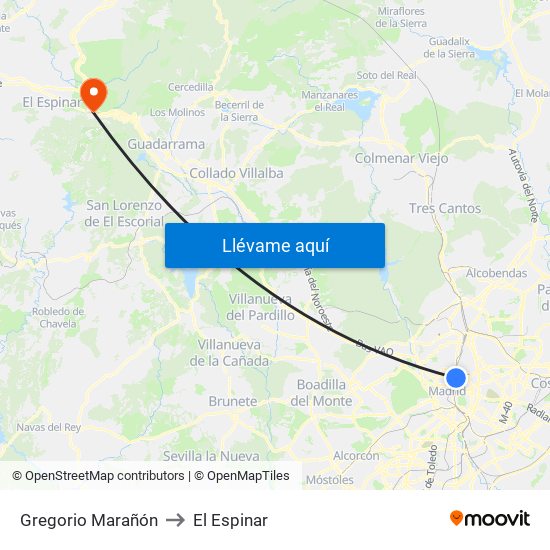 Gregorio Marañón to El Espinar map