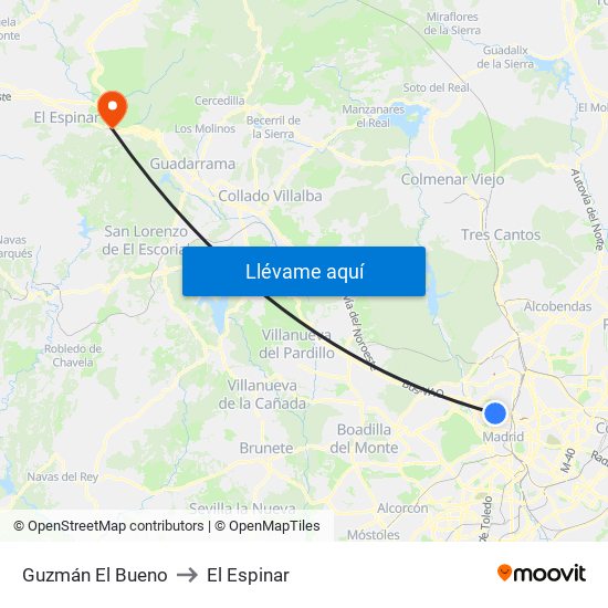 Guzmán El Bueno to El Espinar map