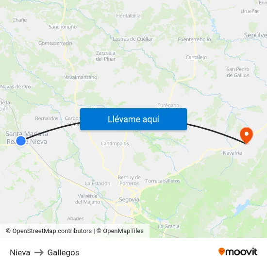 Nieva to Gallegos map
