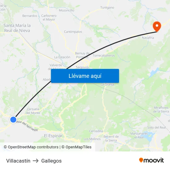 Villacastín to Gallegos map