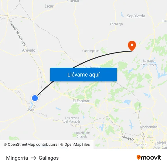 Mingorría to Gallegos map