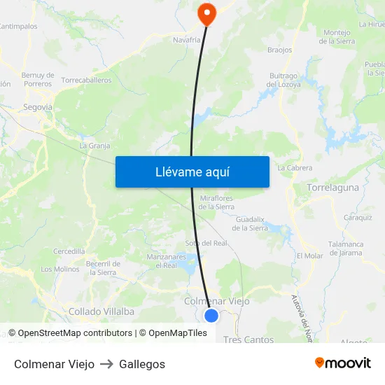 Colmenar Viejo to Gallegos map