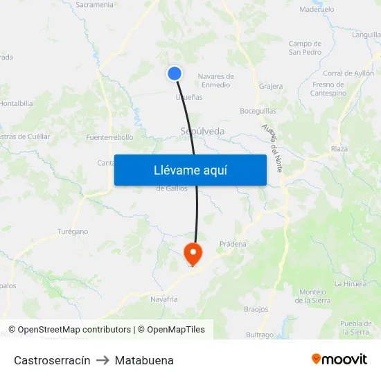 Castroserracín to Matabuena map