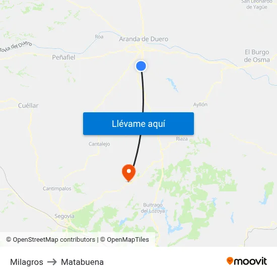 Milagros to Matabuena map