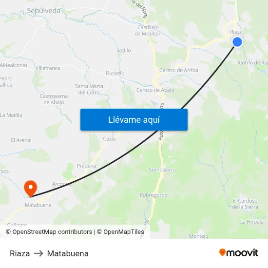 Riaza to Matabuena map